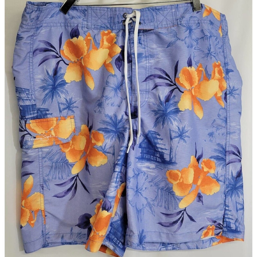 Panama Jack Blue & Orange Hawaiian Print Swim Trunks Size XL - Picture 2 of 5